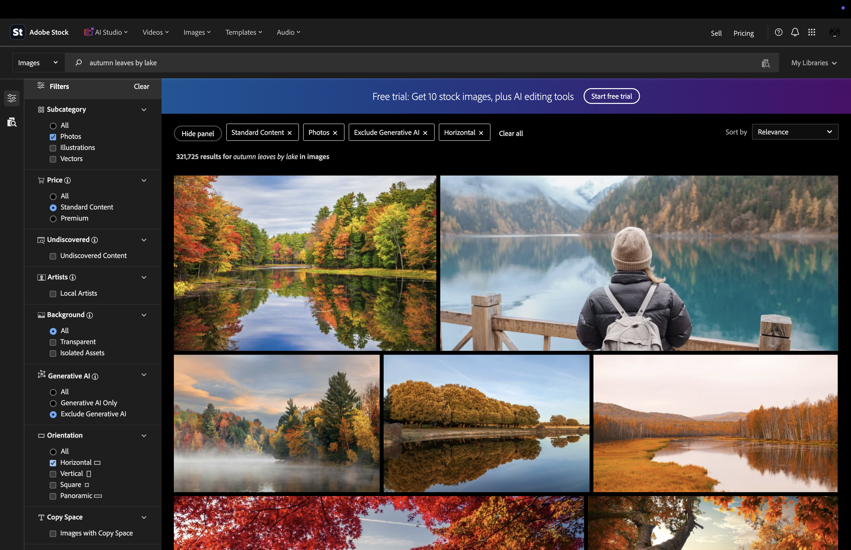 Adobe Stock search results for autumn leaves by lake