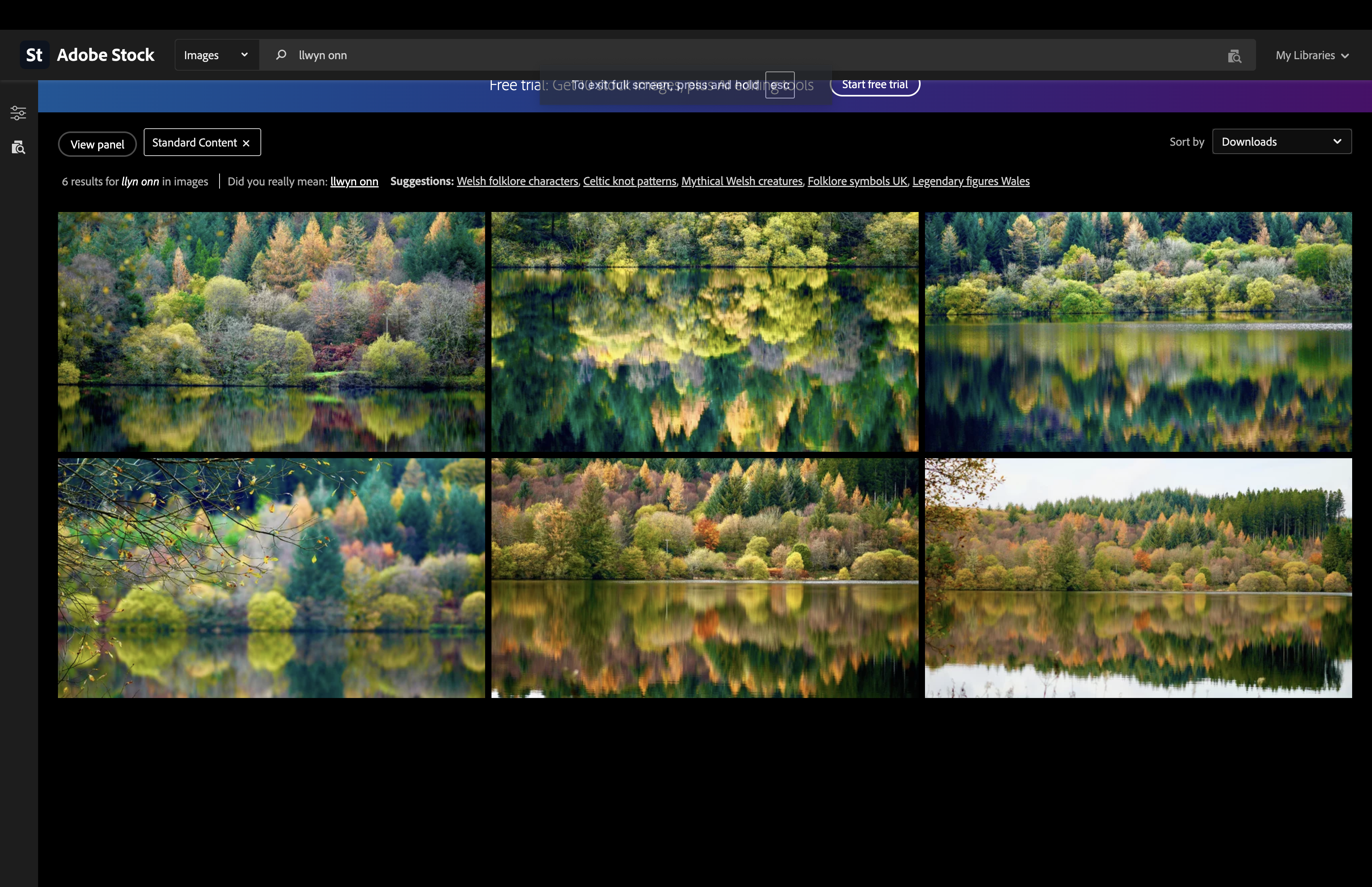 Adobe Stock results for Llwyn Onn showing six photographs from the same collection
