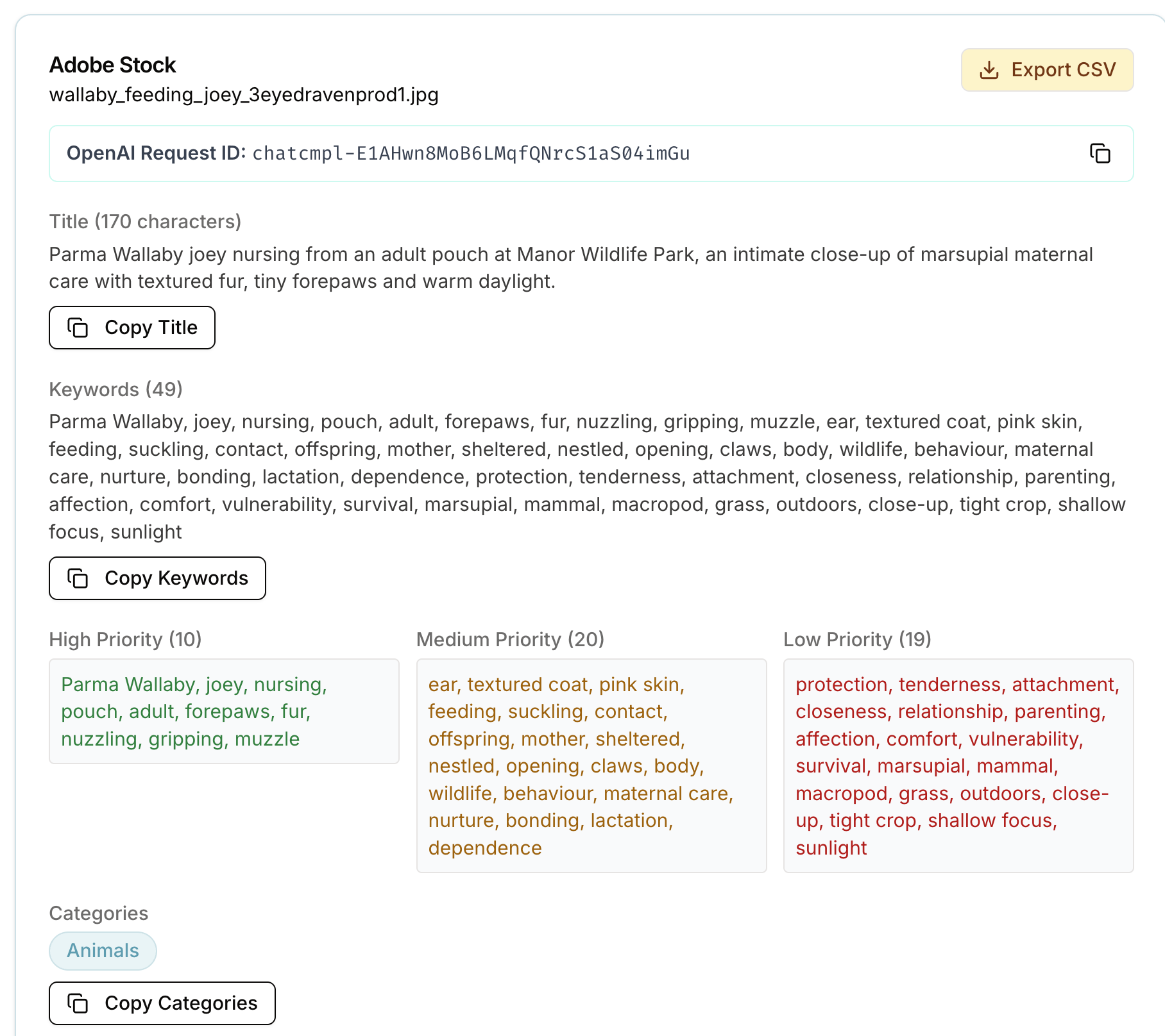 Adobe Stock metadata generated by SpeedData Pro