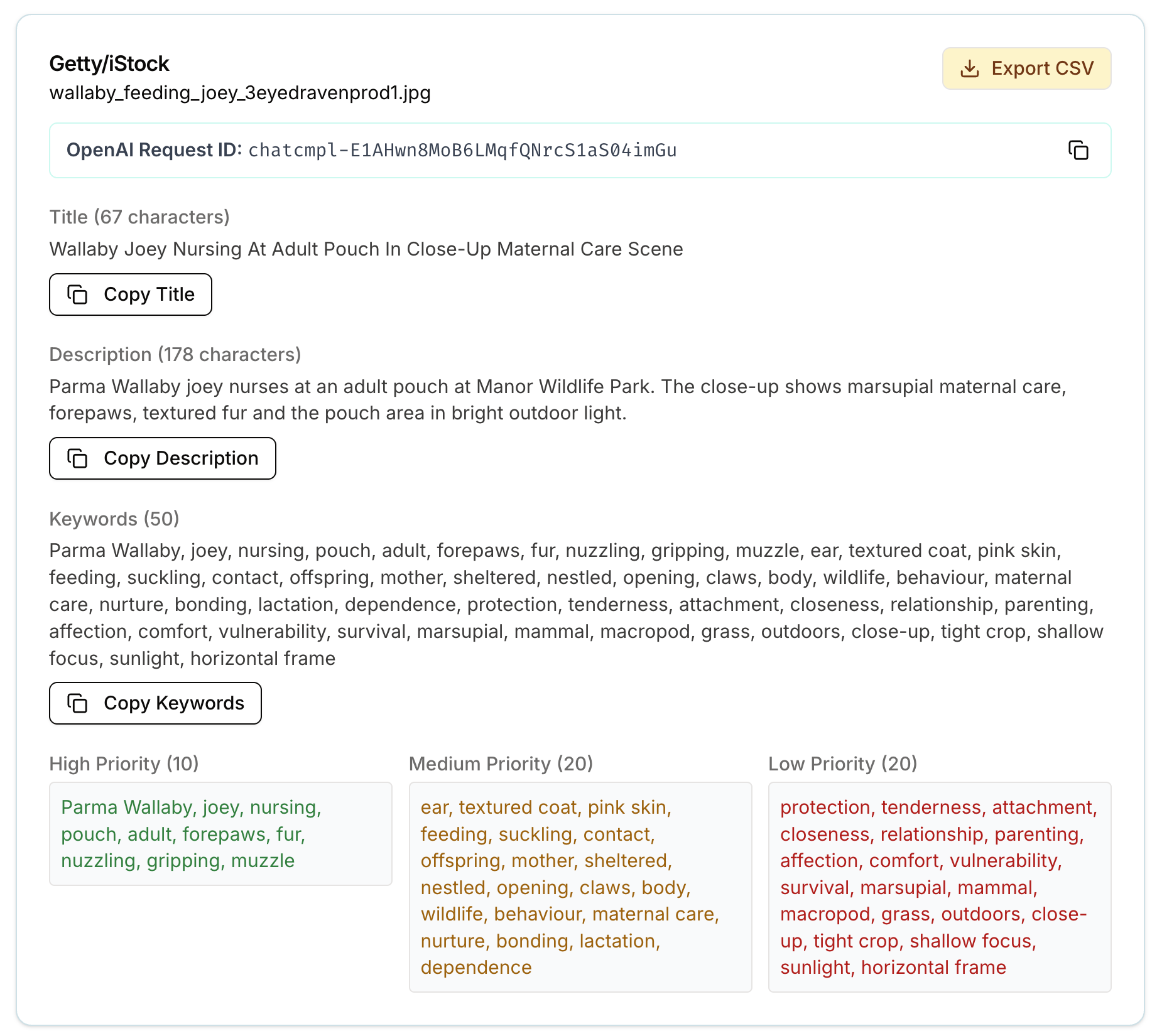 Getty and iStock metadata generated by SpeedData Pro