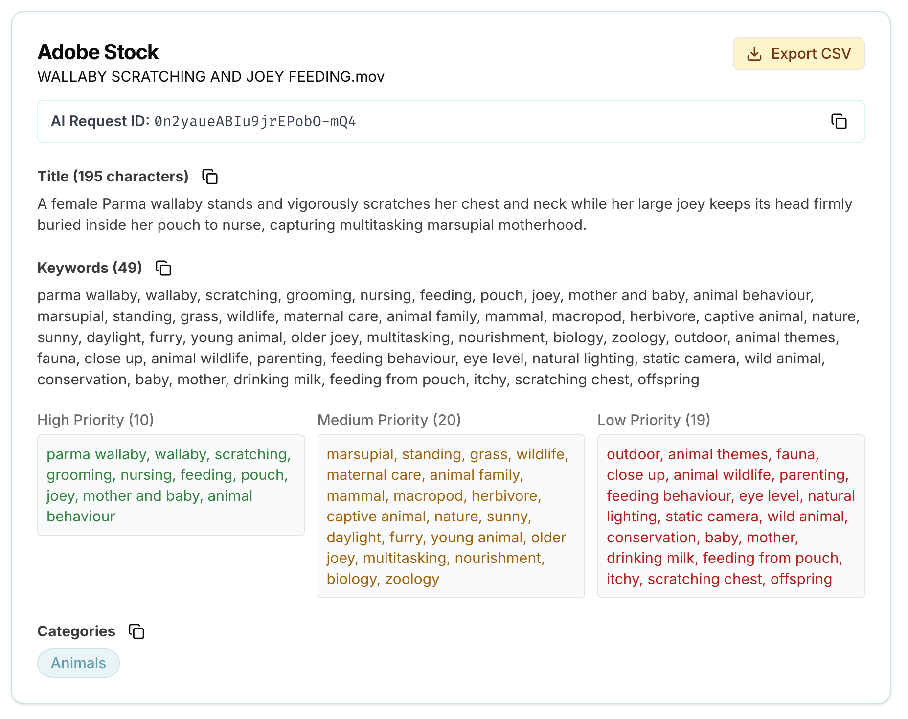 Adobe Stock video metadata generated by SpeedData Pro