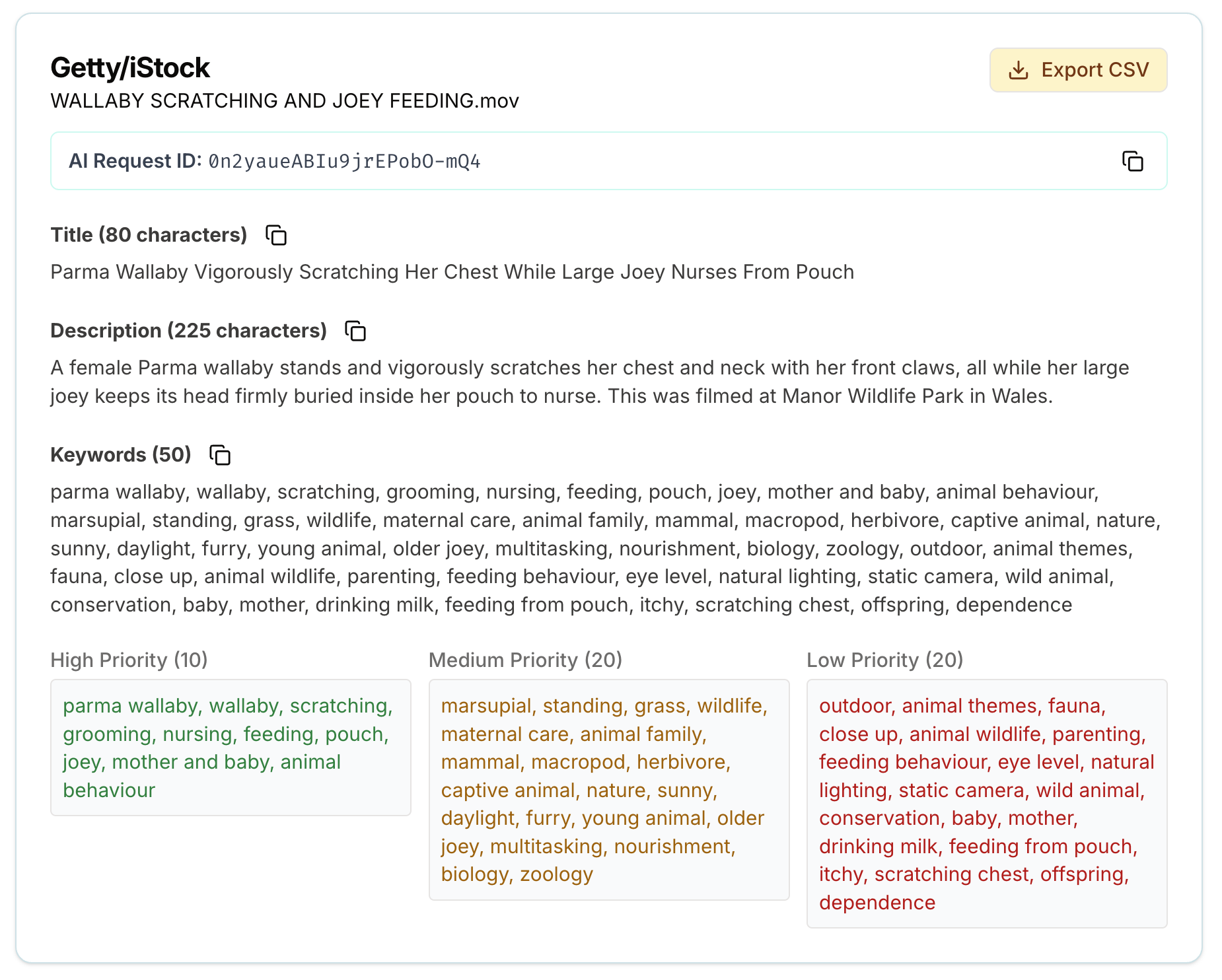 Getty and iStock video metadata generated by SpeedData Pro