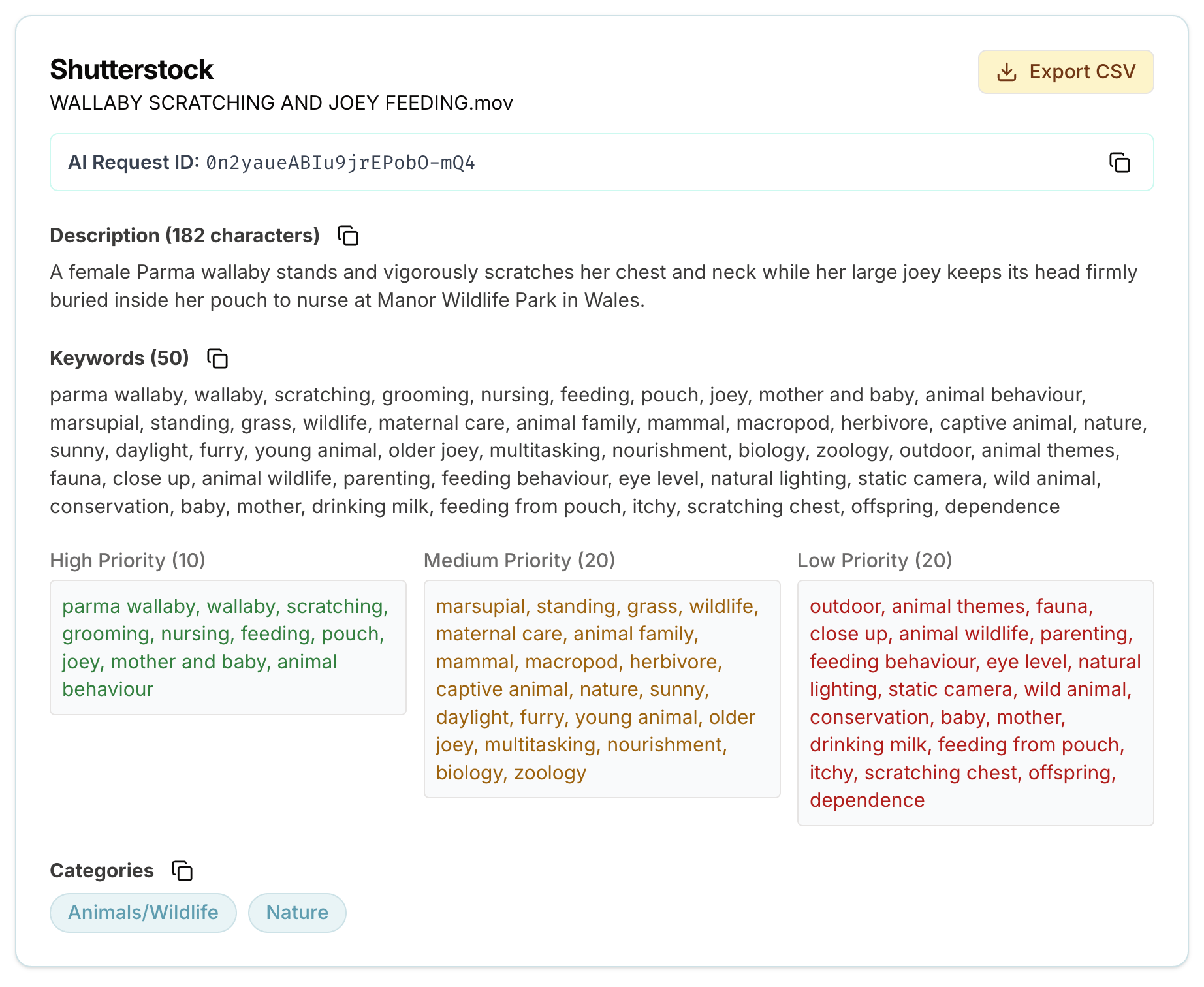 Shutterstock video metadata generated by SpeedData Pro