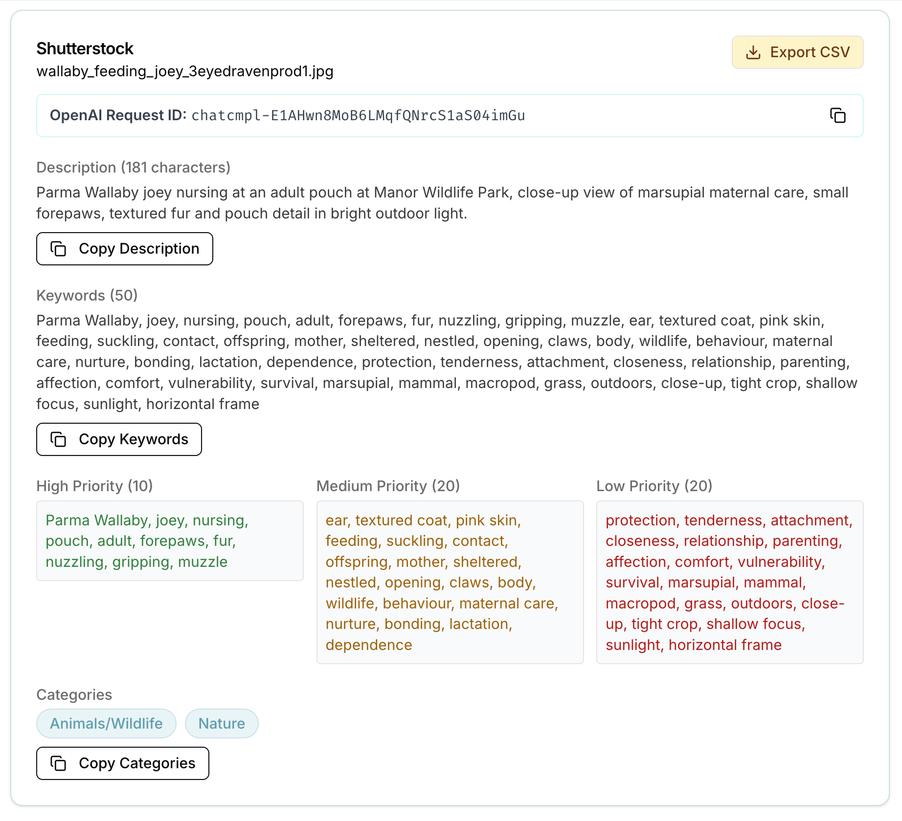 Shutterstock metadata generated by SpeedData Pro